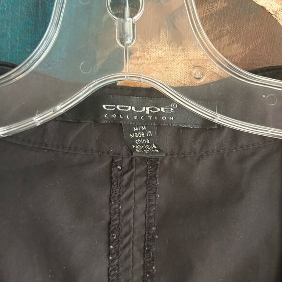 Y2K Elegant Black Bomber Jacket with Silver Buttons by Coupé M - Picture 5 of 16